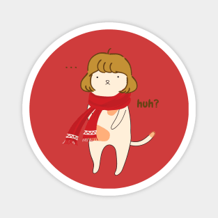 aesthetic confused silly cute girl cat with red scarf illustration Magnet